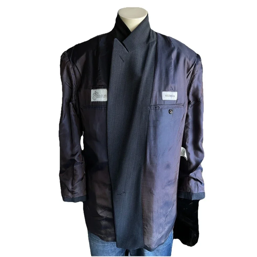 Vestimenta (Armani) Men 38 Blazer Wool Double Breasted Birdseye Sport Coat Italy